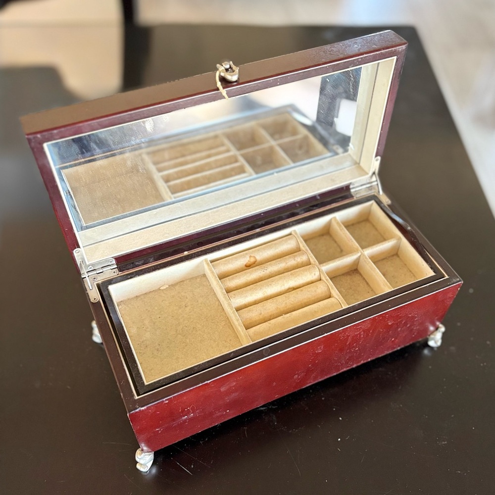Vintage Solid wood Elegant Red Jewelry Box‎ with Mirror velvet liner